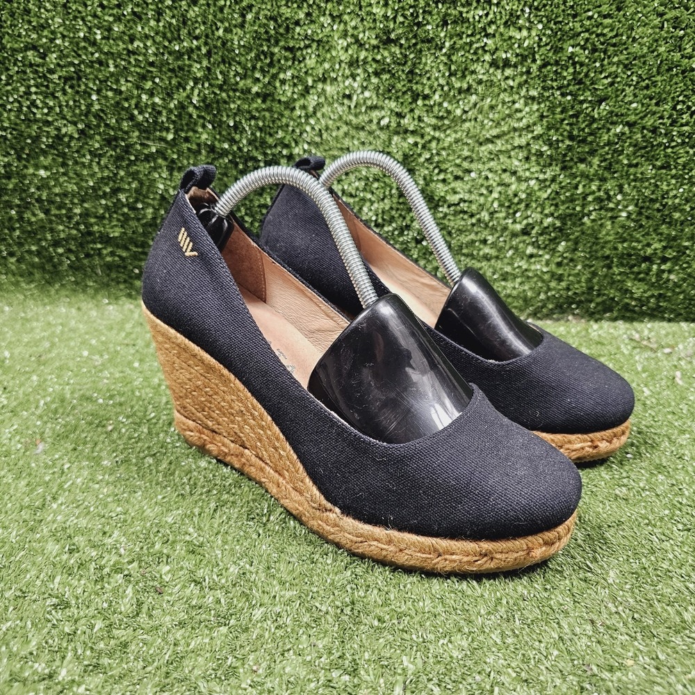 Viscata Barcelona Roses Navy Blue Canvas V Cut Espadrille Wedge Womens 39 US 8